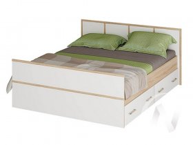 Двуспальная кровать 1,4м Сакура (дуб сонома/белый) в Мичуринском - michurinskij.mebel-nsk.ru | фото