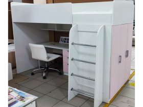 Кровать-чердак Бемби нью (белый/розовый бледный) в Мичуринском - michurinskij.mebel-nsk.ru | фото