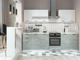 Кухонный гарнитур Дуся 2,0 м (белый глянец/цемент) в Мичуринском - michurinskij.mebel-nsk.ru | фото