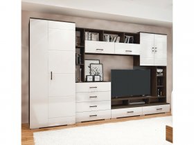 Стенка Коста МДФ (дуб венге/белый глянец) в Мичуринском - michurinskij.mebel-nsk.ru | фото